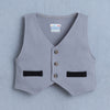BUMZEE Grey & White Boys Full Sleeves Shirt Waistcoat & Short Set With Applique Bow