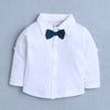 BUMZEE Beige & White Boys Full Sleeves Shirt Waistcoat & Short Set With Applique Bow