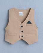 Bumzee Beige & White Formal Set, Full Sleeves, 100% Cotton