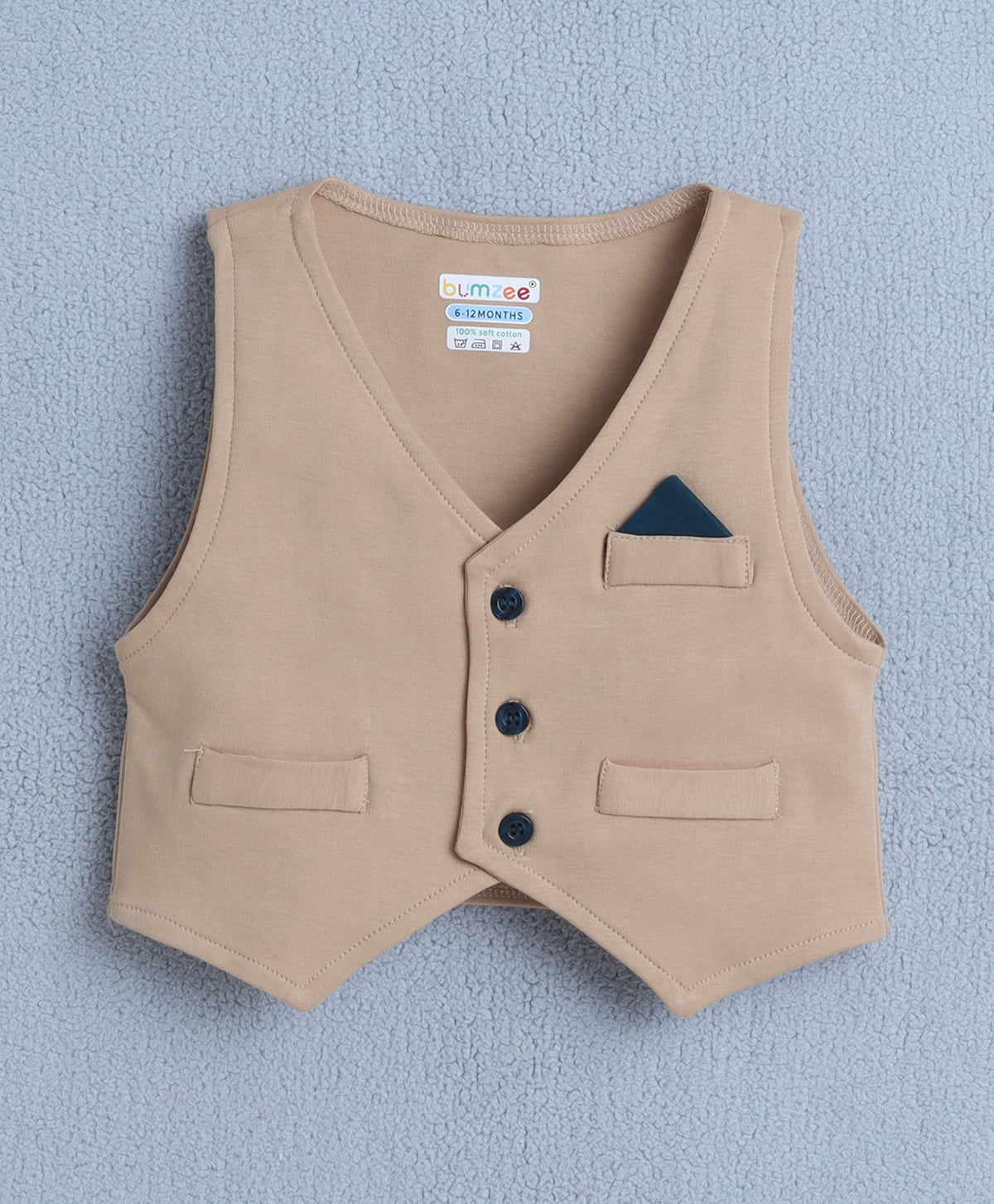 Bumzee Beige & White Formal Set, Full Sleeves, 100% Cotton