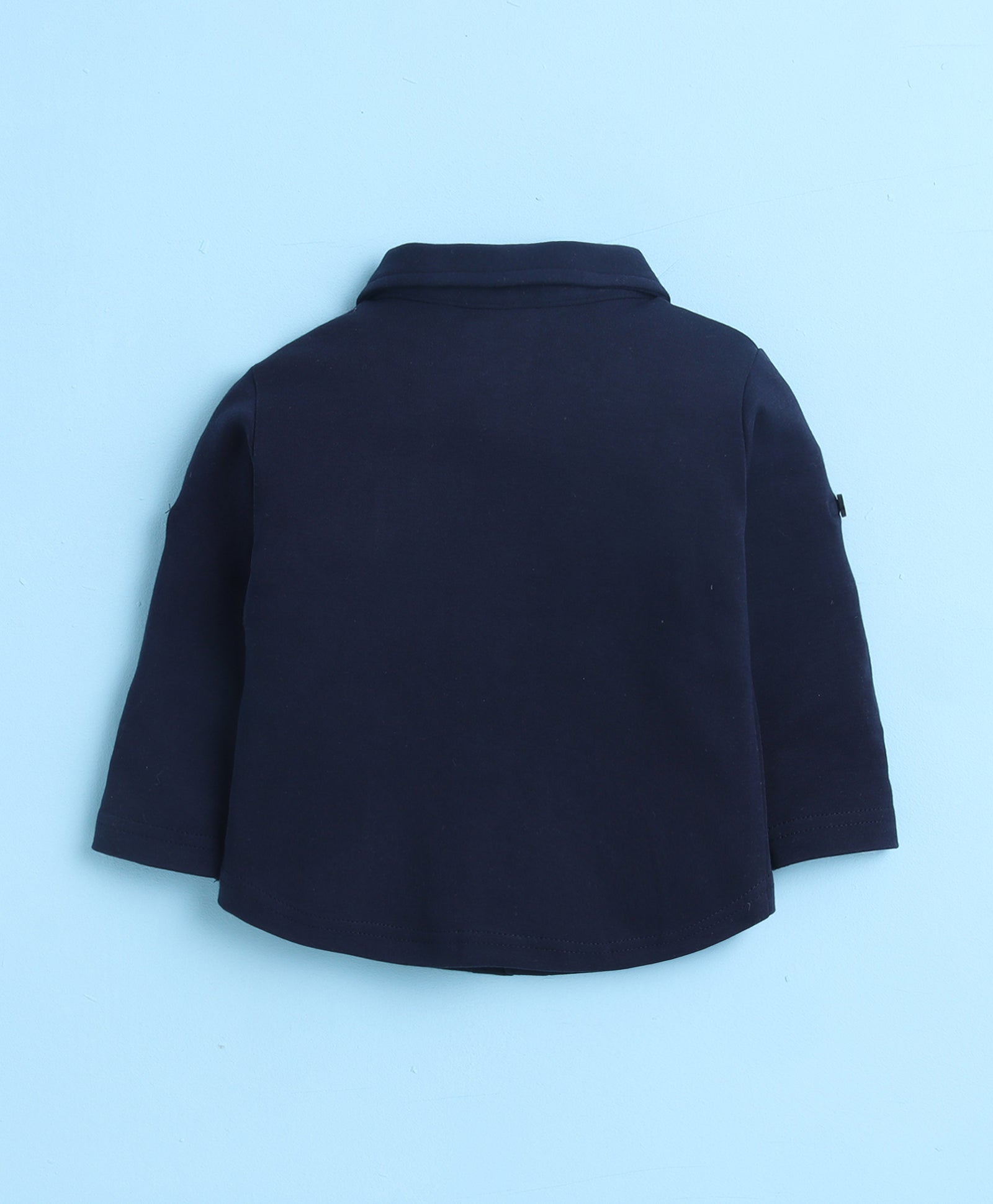 BUMZEE Navy & Grey Boys Full Sleeves Shirt Waistcoat & Pant Set With Applique Bow