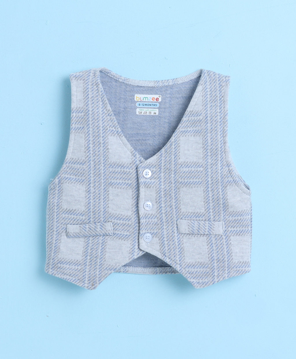 Bumzee Navy & Grey Checked Formal Set, Full Sleeves, 100% Cotton