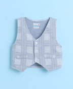 Bumzee Navy & Grey Checked Formal Set, Full Sleeves, 100% Cotton
