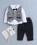 Bumzee White & Black Checked Formal Set, Full Sleeves, 100% Cotton
