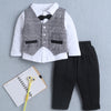 BUMZEE White & Black Boys Full Sleeves Shirt Waistcoat & Pant Set With Applique Bow