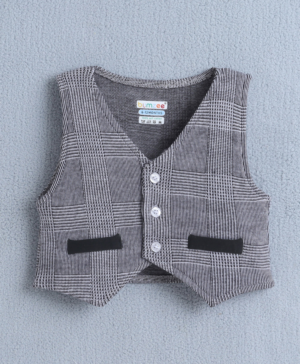 Bumzee White & Black Checked Formal Set, Full Sleeves, 100% Cotton