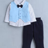 BUMZEE White & Navy Boys Full Sleeves Shirt Waistcoat & Pant Set With Applique Bow