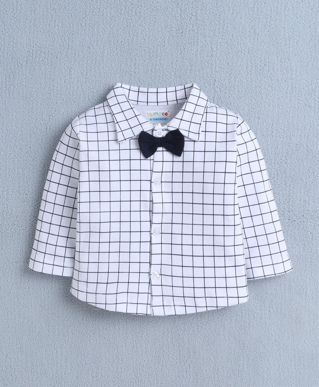 Bumzee White & Navy Checked Formal Set, Full Sleeves, 100% Cotton, with Waistcoat (Style Peb11120)