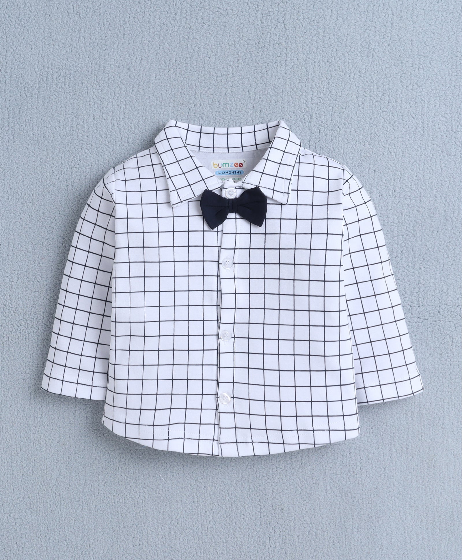BUMZEE White & Navy Boys Full Sleeves Shirt Waistcoat & Pant Set With Applique Bow