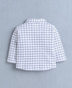 Bumzee White & Navy Checked Formal Set, Full Sleeves, 100% Cotton, with Waistcoat (Style Peb11120)