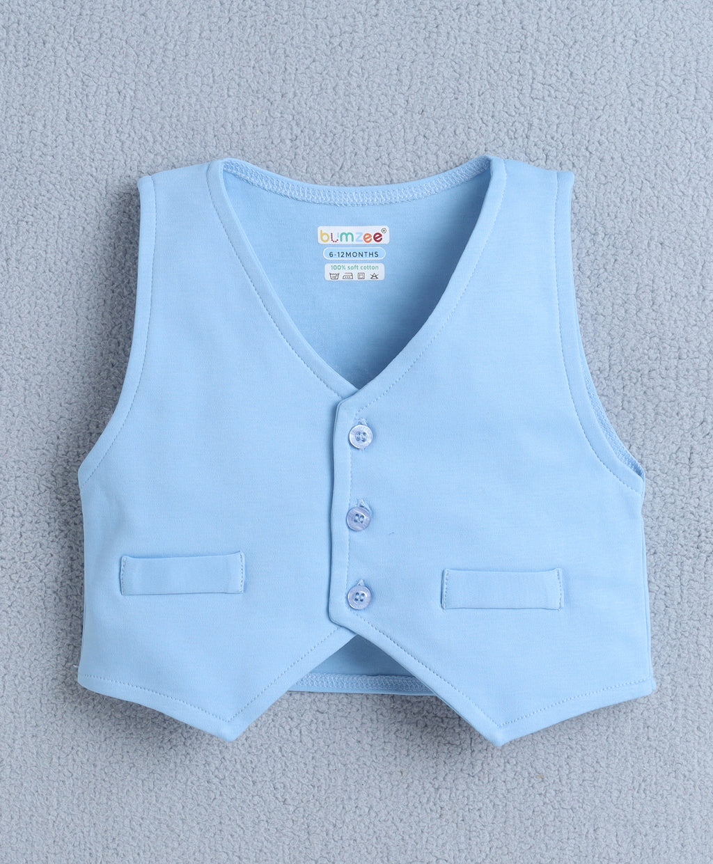 Bumzee White & Navy Checked Formal Set, Full Sleeves, 100% Cotton, with Waistcoat (Style Peb11120)