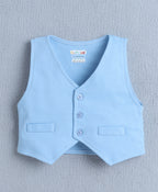 Bumzee White & Navy Checked Formal Set, Full Sleeves, 100% Cotton, with Waistcoat (Style Peb11120)