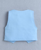 Bumzee White & Navy Checked Formal Set, Full Sleeves, 100% Cotton, with Waistcoat (Style Peb11120)