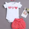 White & Red Girls Half Sleeves Bodysuit & Short Set With Headband