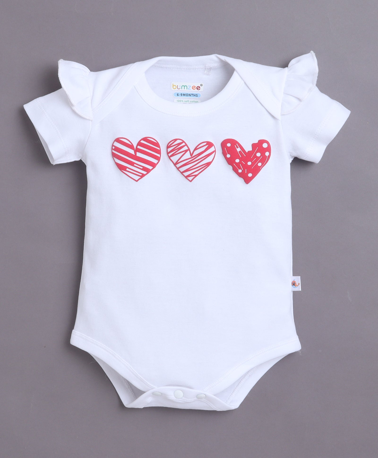 White & Red Girls Half Sleeves Bodysuit & Short Set With Headband