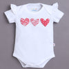 White & Red Girls Half Sleeves Bodysuit & Short Set With Headband