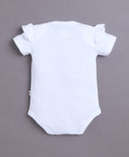 Bumzee White & Red Graphic Print Bodysuit & Short Set, Half Sleeves, 100% Cotton