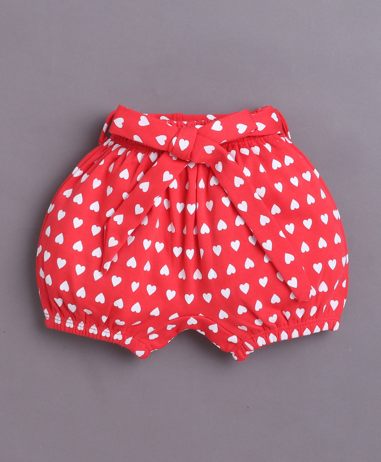 White & Red Girls Half Sleeves Bodysuit & Short Set With Headband