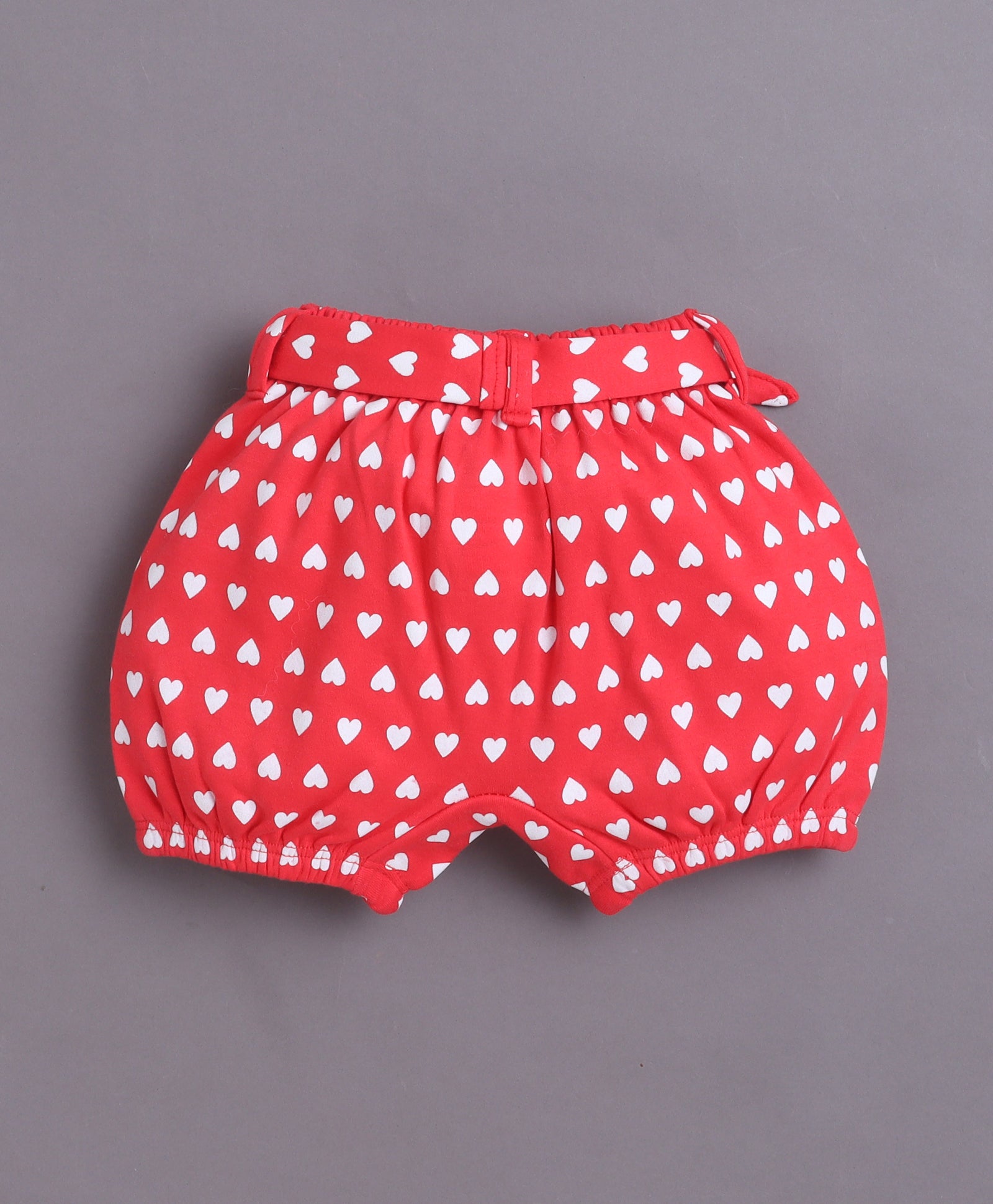 White & Red Girls Half Sleeves Bodysuit & Short Set With Headband