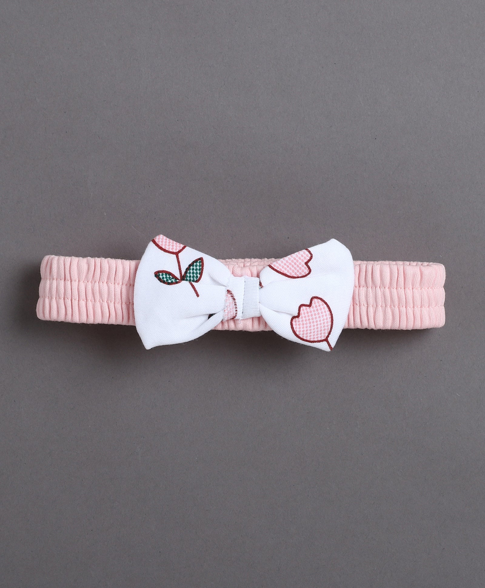 Pink & White Girls Half Sleeves Bodysuit & Short Set With Headband