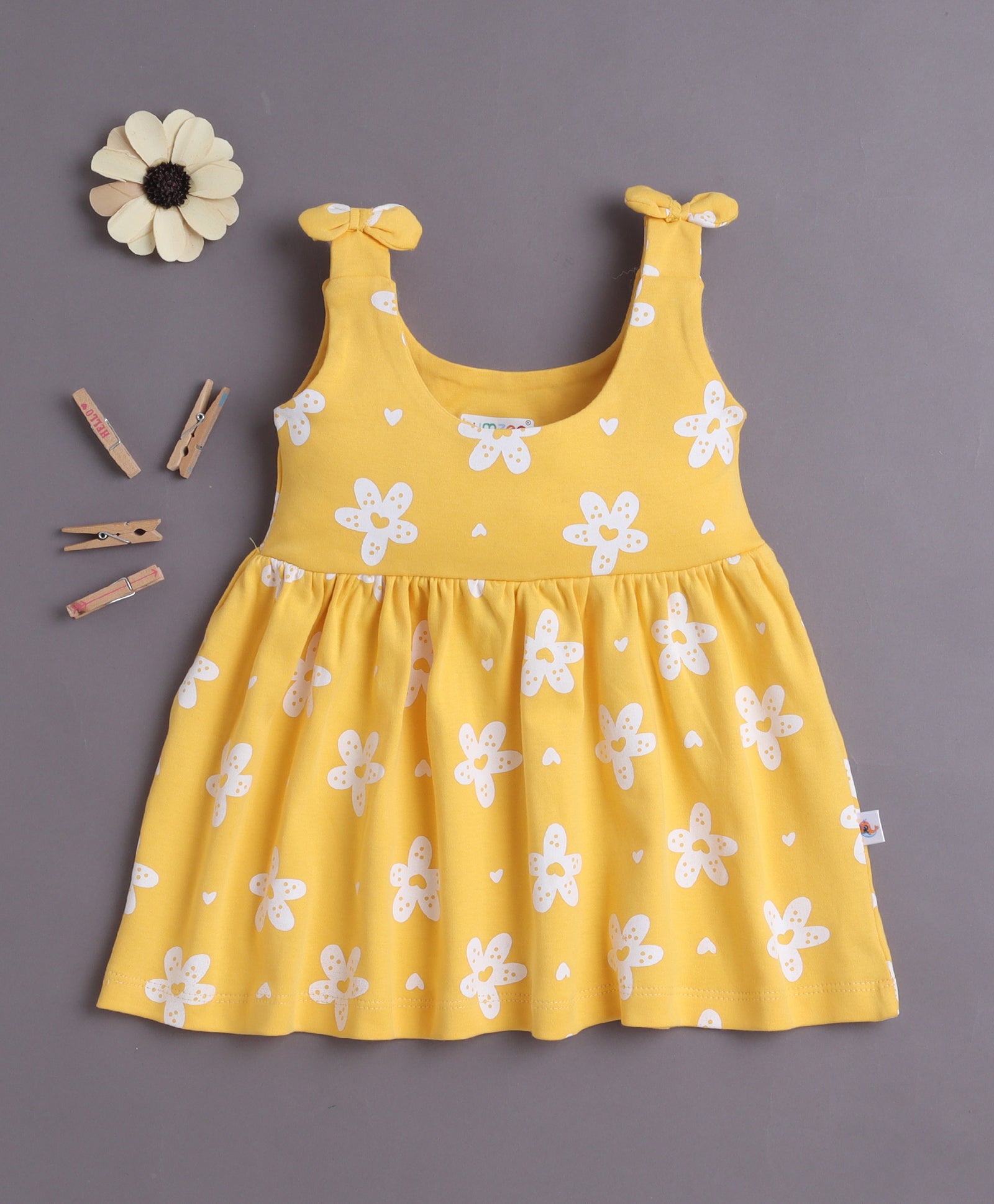 Yellow Girls Sleeveless Cotton Knee Length Frock