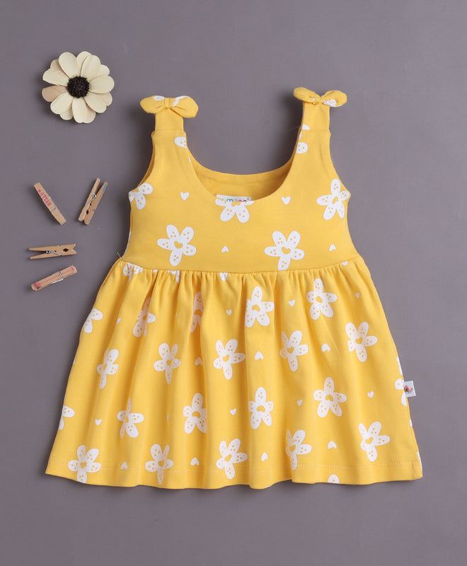 Yellow Girls Sleeveless Cotton Knee Length Frock