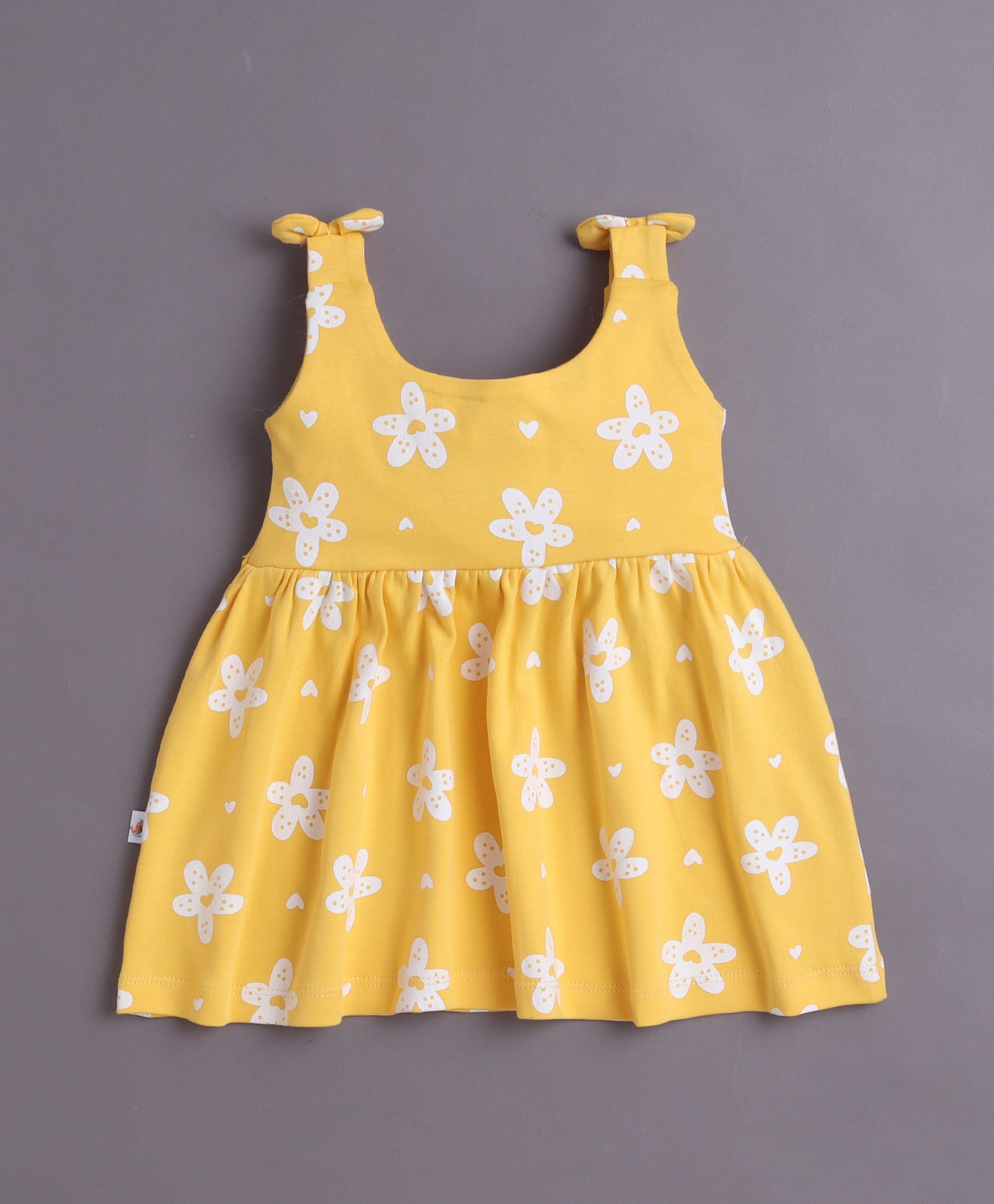 Yellow Girls Sleeveless Cotton Knee Length Frock