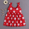 Red Girls Sleeveless Cotton Knee Length Frock