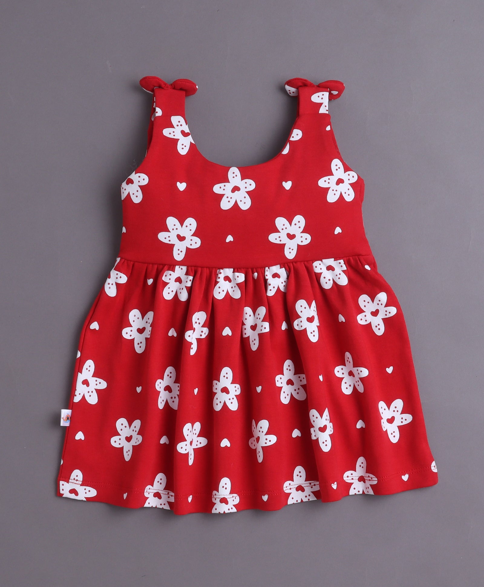 Red Girls Sleeveless Cotton Knee Length Frock
