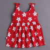 Red Girls Sleeveless Cotton Knee Length Frock