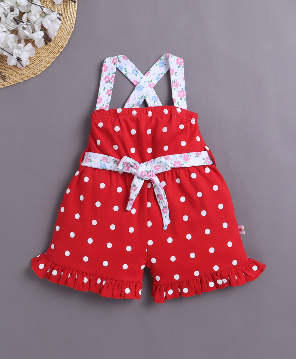 Bumzee Red Polka Dot Jumpsuit, Sleeveless, 100% Cotton