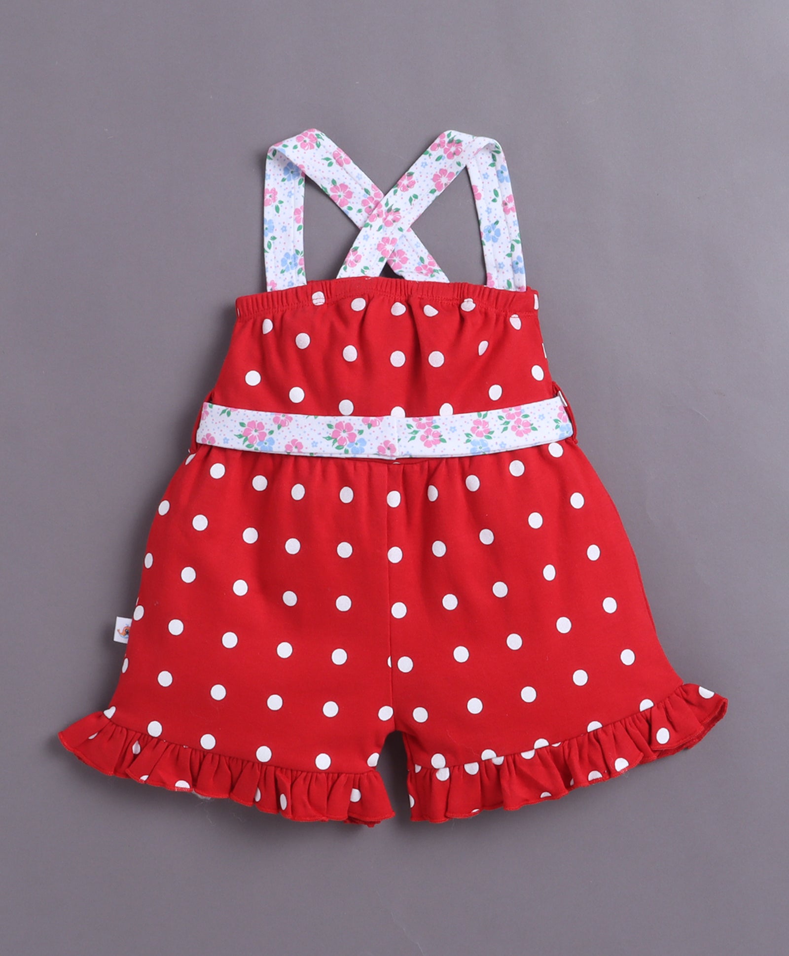 Red Girls Sleeveless Cotton Jumpsuit With Belt