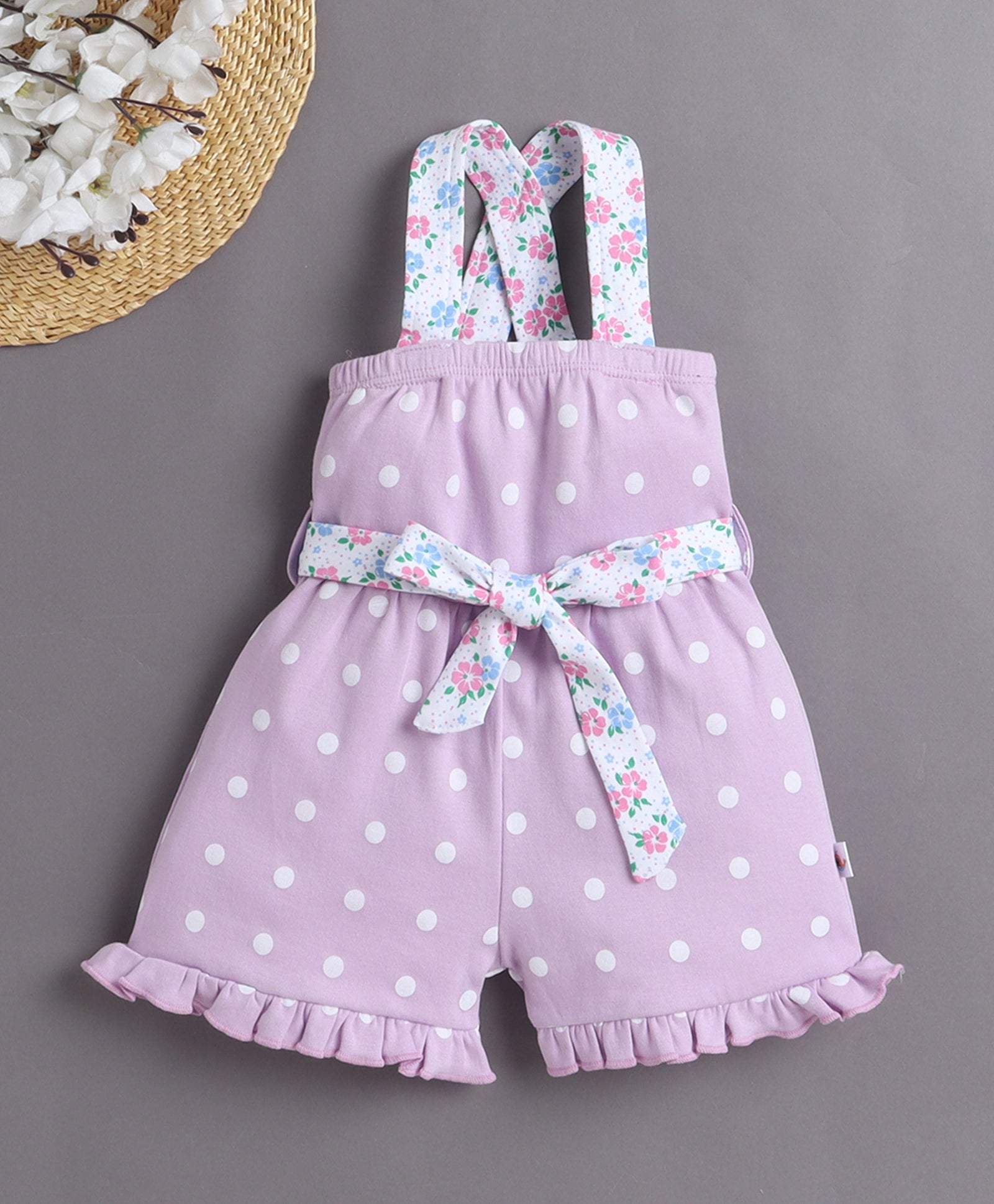 Lavender Girls Sleeveless Cotton Jumpsuit With Belt