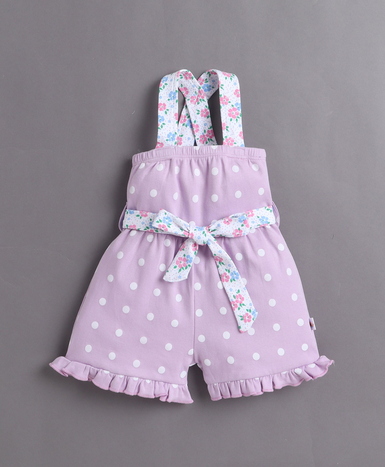 Lavender Girls Sleeveless Cotton Jumpsuit With Belt