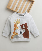 Bumzee Grey Melange Animal Print Sweatshirt, Full Sleeves
