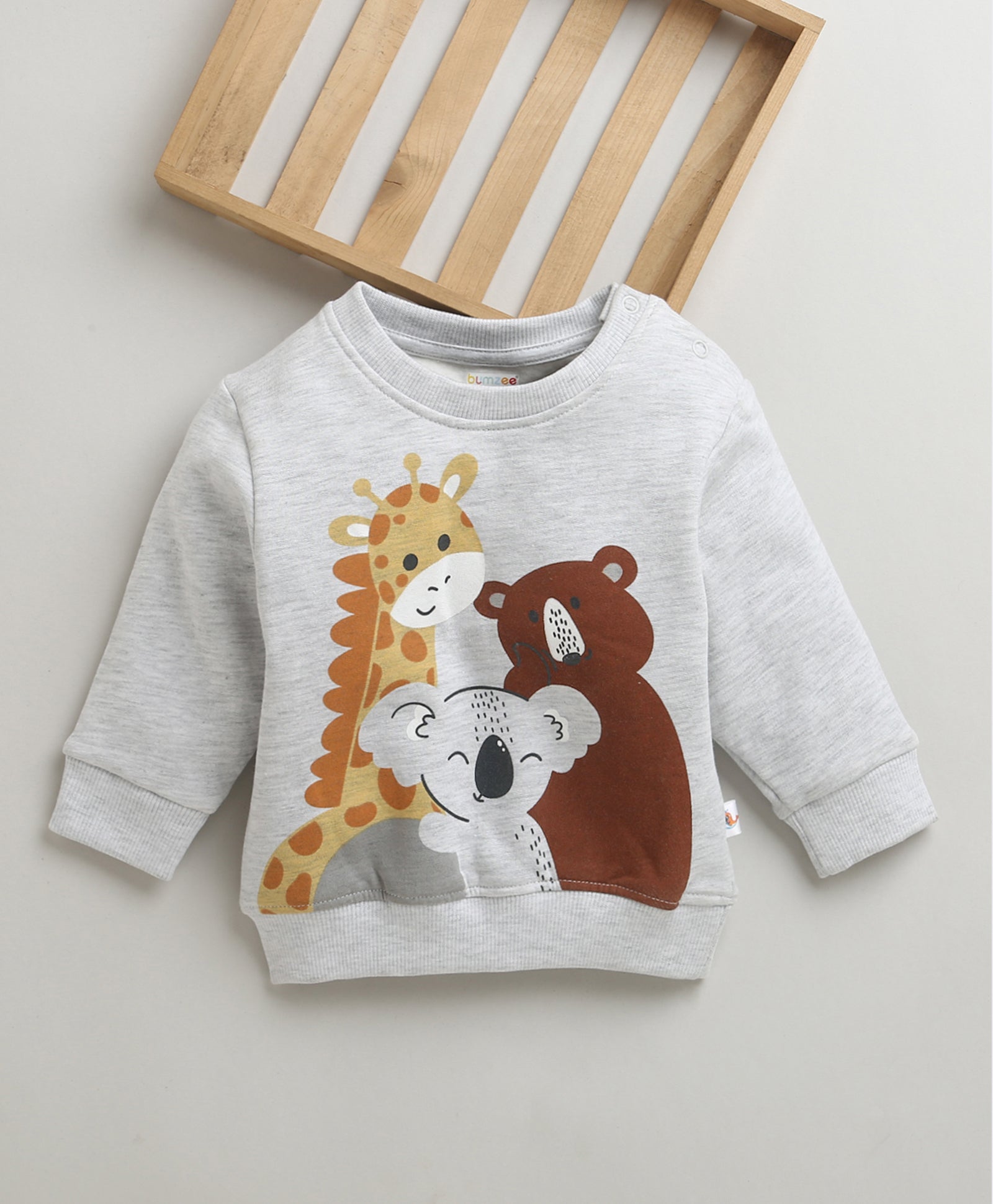 Boys Grey Melange Full Sleeves Round Neck Sweatshirt