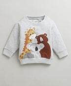 Bumzee Grey Melange Animal Print Sweatshirt, Full Sleeves