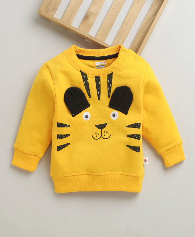 Boys Yellow Full Sleeves Round Neck Sweatshirt