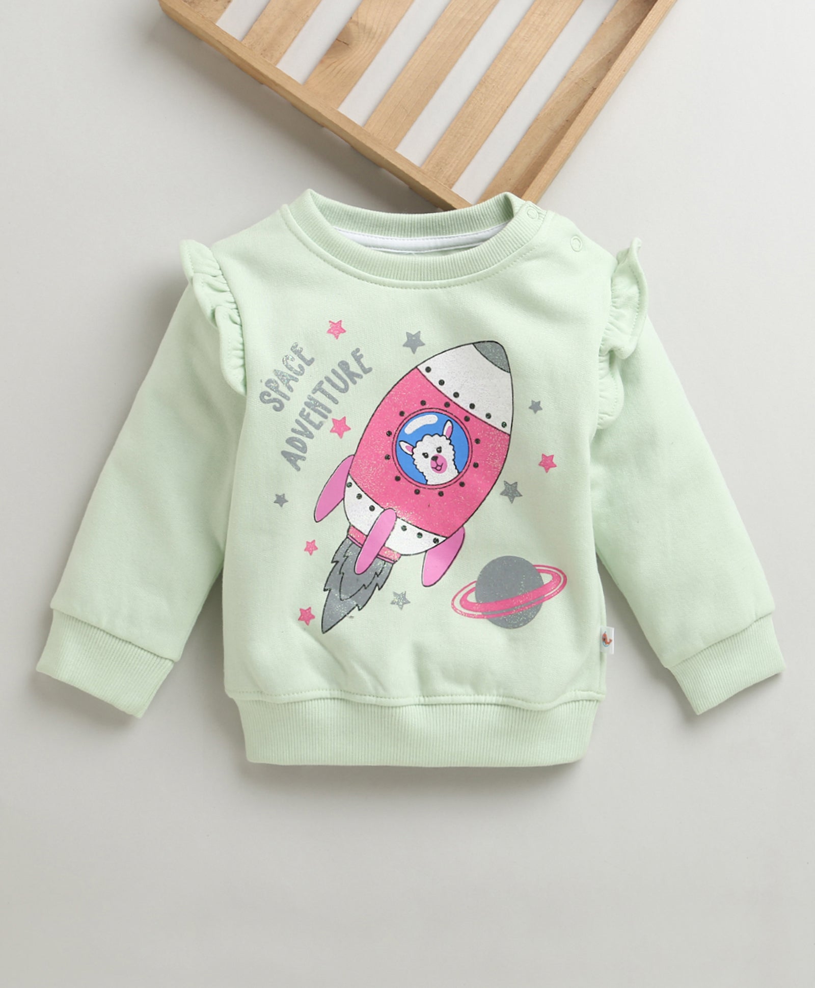 Girls Mint Green Full Sleeves Round Neck Sweatshirt