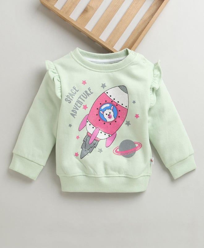 Girls Mint Green Full Sleeves Round Neck Sweatshirt