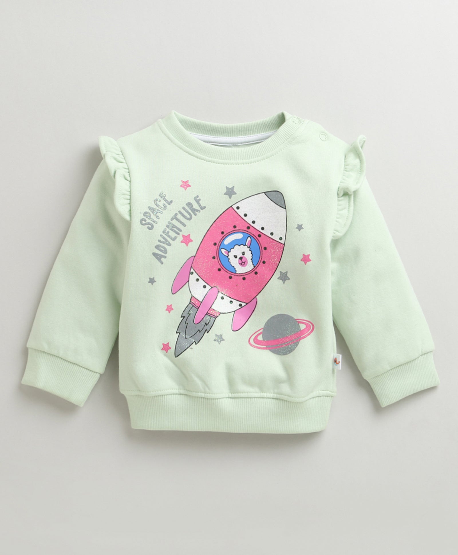 Girls Mint Green Full Sleeves Round Neck Sweatshirt