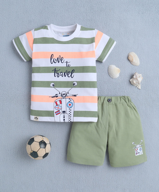 White & Green Boys Half Sleeves T-shirt & Short Set