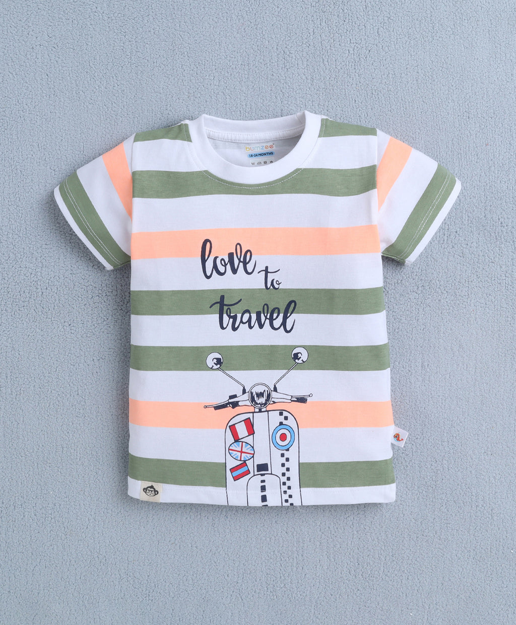 Bumzee White & Green Graphic Print T-Shirt & Short Set, Half Sleeves, 100% Cotton