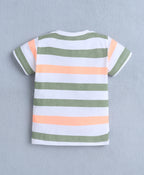 Bumzee White & Green Graphic Print T-Shirt & Short Set, Half Sleeves, 100% Cotton