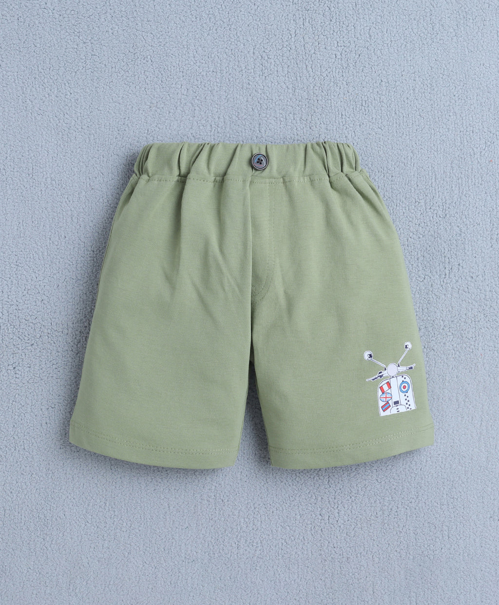 Bumzee White & Green Graphic Print T-Shirt & Short Set, Half Sleeves, 100% Cotton