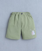 Bumzee White & Green Graphic Print T-Shirt & Short Set, Half Sleeves, 100% Cotton