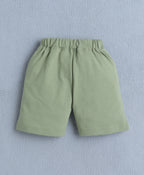 Bumzee White & Green Graphic Print T-Shirt & Short Set, Half Sleeves, 100% Cotton