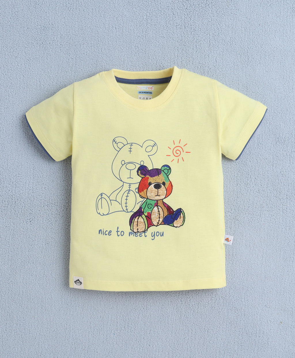 Bumzee Yellow & Blue Animal Print T-Shirt & Short Set, Half Sleeves, 100% Cotton (Style Peb11136)