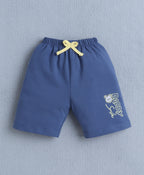 Bumzee Yellow & Blue Animal Print T-Shirt & Short Set, Half Sleeves, 100% Cotton (Style Peb11136)