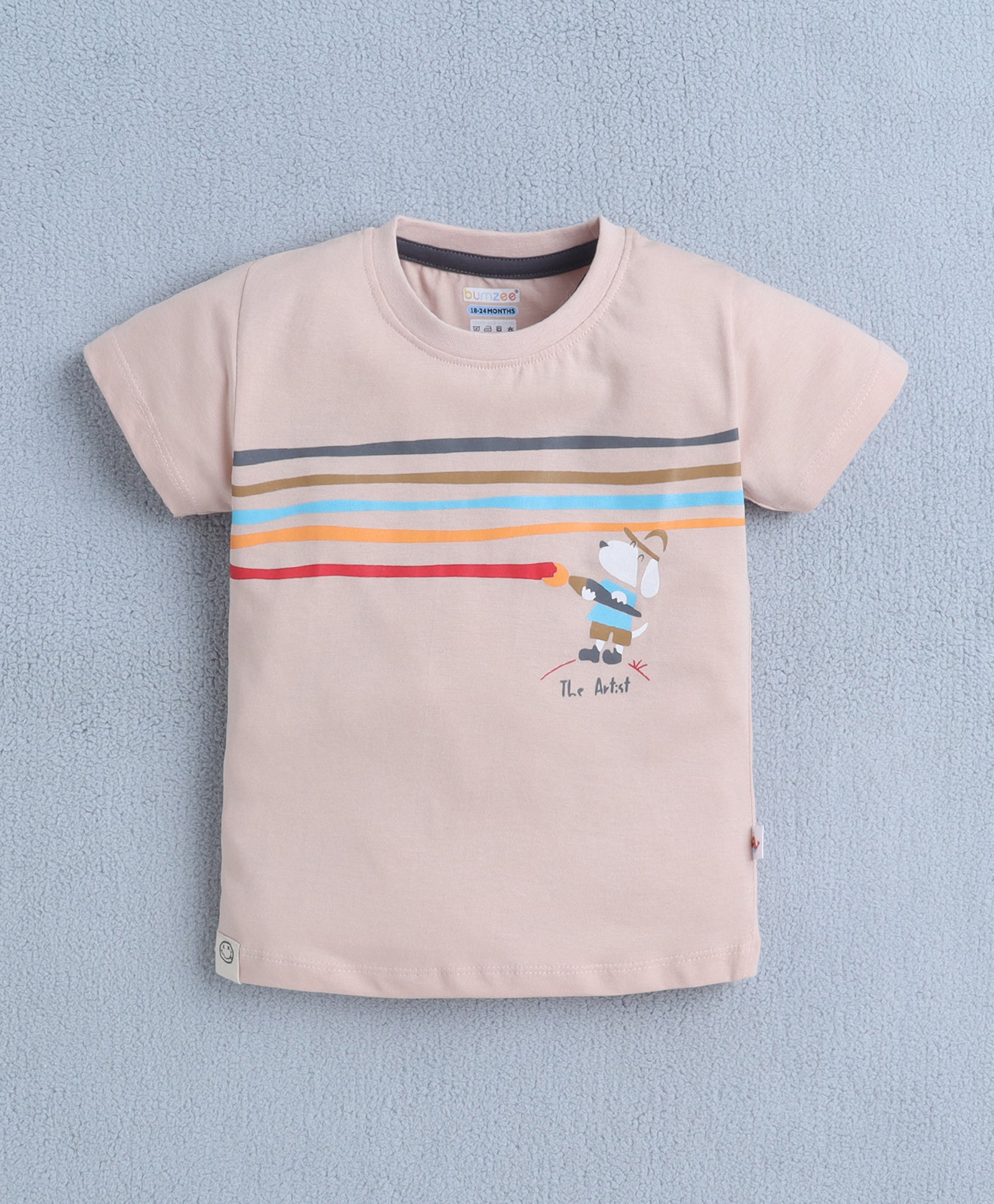 BUMZEE Peach & Grey Boys Half Sleeves T-shirt & Short Set